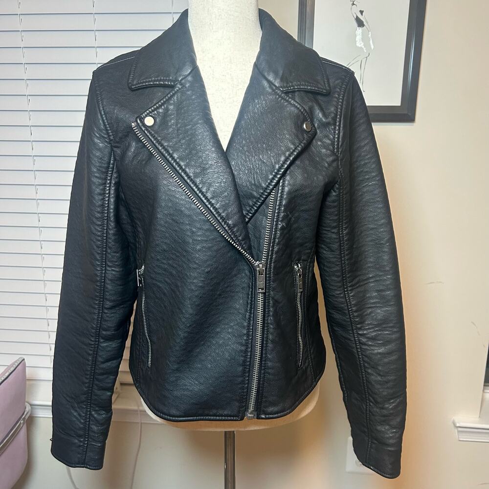 Abercrombie & Fitch Pleather Biker Style Jacket Size Large Lined Zippers - Picture 1 of 8
